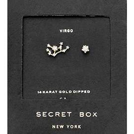 Secret Box_14K Gold Dipped CZ Stone Paved Virgo Zodiac Sign Stud Earrings