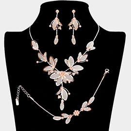 Stone Accented Metal Mesh Petal Jewelry Set