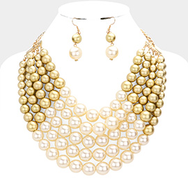 Chunky Multi Strand Pearl Bib Necklace