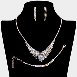 3PCS - Crystal Rhinestone Pave Fringe Necklace Jewelry Set
