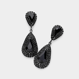 Rhinestone Trim Teardrop Stone Accented Evening Earrings