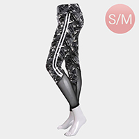 Side Double Stripe Mesh Detail Leggings