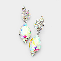 Rhinestone Pave Leaf Crystal Teardrop Evening Earrings
