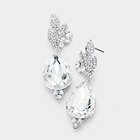 Rhinestone Pave Leaf Crystal Teardrop Evening Earrings
