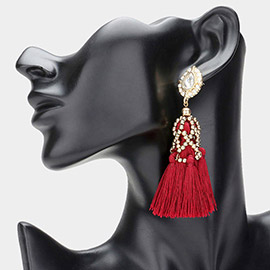 Crystal Teardrop Tassel Dangle Earrings