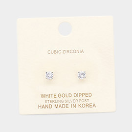 White Gold Dipped 4mm Cubic Zirconia Round Stud Earrings