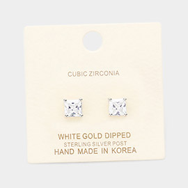 White Gold Dipped 6mm Cubic Zirconia Square Stud Earrings