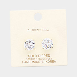 Gold Dipped 10mm Cubic Zirconia Round Stud Earrings