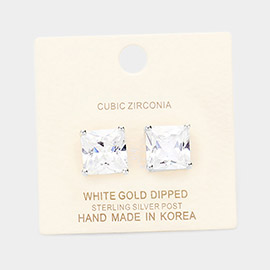 White Gold Dipped 11mm Cubic Zirconia Square Stud Earrings