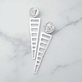 Metal Lion Accented Cut Out Triangle Dangle Earrings