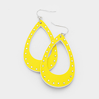 Crystal Embellished Cut Out Leather Teardrop Earrings