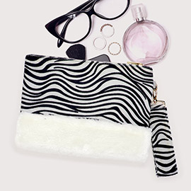 Zebra Animal Print Fur Clutch Bag