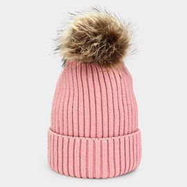 Soft Knit Faux Pom Pom Beanie Hat