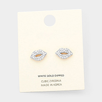 Cubic Zirconia Pave Lip Stud Earrings