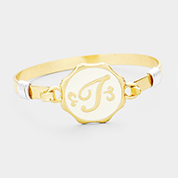 'T' Acrylic Monogram Metal Disc Hook Bracelet