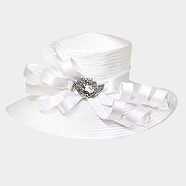 Large Satin Braid Hat with Stoned Bow