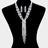 Rhinestone Trim Crystal Oval Fringe Necklace