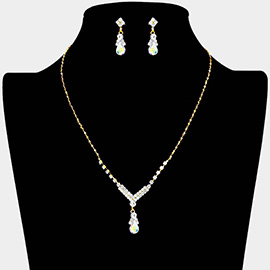 Teardrop Pendant Crystal Rhinestone Necklace