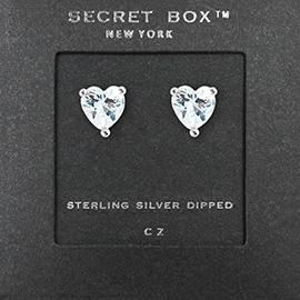 SECRET BOX_Sterling Silver Dipped CZ Heart Stone Stud Earrings