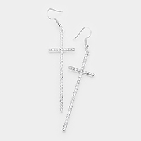 Crystal Embellished Cross Dangle Earrings