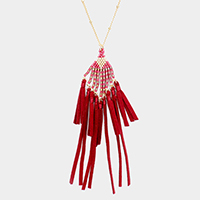 Bead Suede Tassel Pendant Necklace