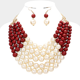 Chunky Multi Strand Pearl Bib Necklace