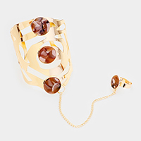 Round Celluloid Acetate Metal Hand Chain Cuff Bracelet