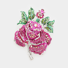 Mini Crystal Pave Rose Pin Brooch