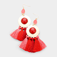 Round Natural Stone Multi Tassel Earrings