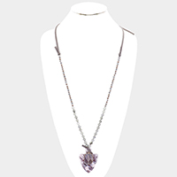 Natural Stone Crystal Celluloid  Acetate Suede Adjustable Necklace