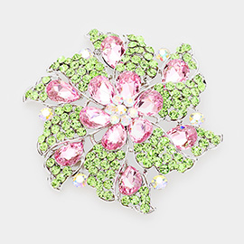 Floral Pinwheel Glass Crystal Pin Brooch