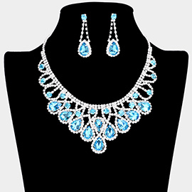 Crystal Teardrop Rhinestone Pave Evening Necklace