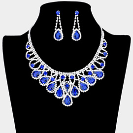 Crystal Teardrop Rhinestone Pave Evening Necklace