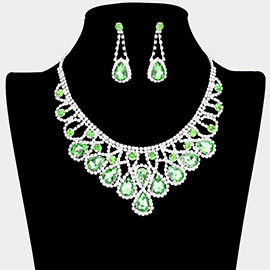 Crystal Teardrop Rhinestone Pave Evening Necklace