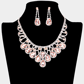 Crystal Teardrop Rhinestone Pave Evening Necklace