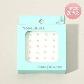 20PCS - Gold Crystal Sterling Silver Nose Studs