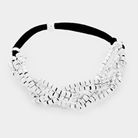 6Row Strand Braided Metal Bead Suede Stretchable Bracelet