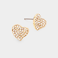 Crystal Rhinestone Paved Heart Stud Earrings