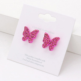 Rhinestone Pave Butterfly Stud Earrings