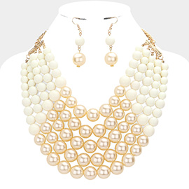 Chunky Multi Strand Pearl Bib Necklace