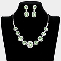 Oval Stone Accented Rhinestone Trimmed Necklace