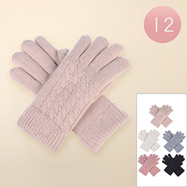 12Pairs - Faux Fur Lining Classic Cable Knit Gloves