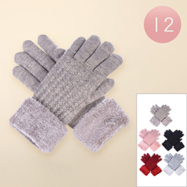 12PCS - Faux Fur Classic Cable Knitted Gloves