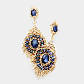 Oval Crystal Rhinestone Flame Evening Earrings