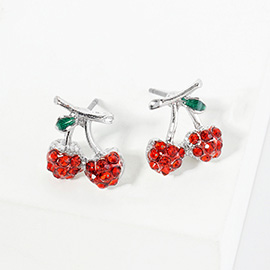 Crystal Stone Paved Cherry Stud Earrings