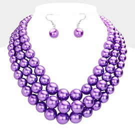 Triple Strand Pearl Chunky Necklace