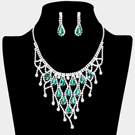 Crystal Teardrop Rhinestone Pave Net Collar Necklace