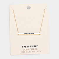 'She Is Fierce' Horizontal Metal Bar Pendant Necklace