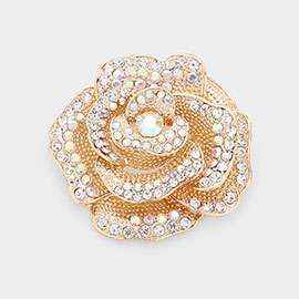 Crystal Rhinestone Pave Rose Brooch