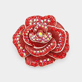 Crystal Rhinestone Pave Rose Brooch